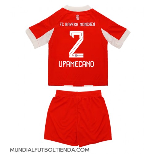 Camiseta Bayern Munich Dayot Upamecano #2 Primera Equipación Replica 2025-26 para niños mangas cortas (+ Pantalones cortos)